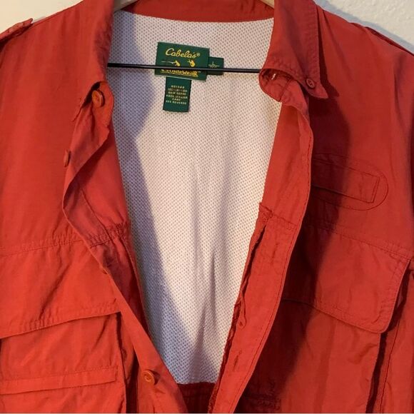 CABELA’S Guidewear Fishing Shirt Men L Reg Maroon Long Sleeve Nylon Zip Pockets - Picture 9 of 13